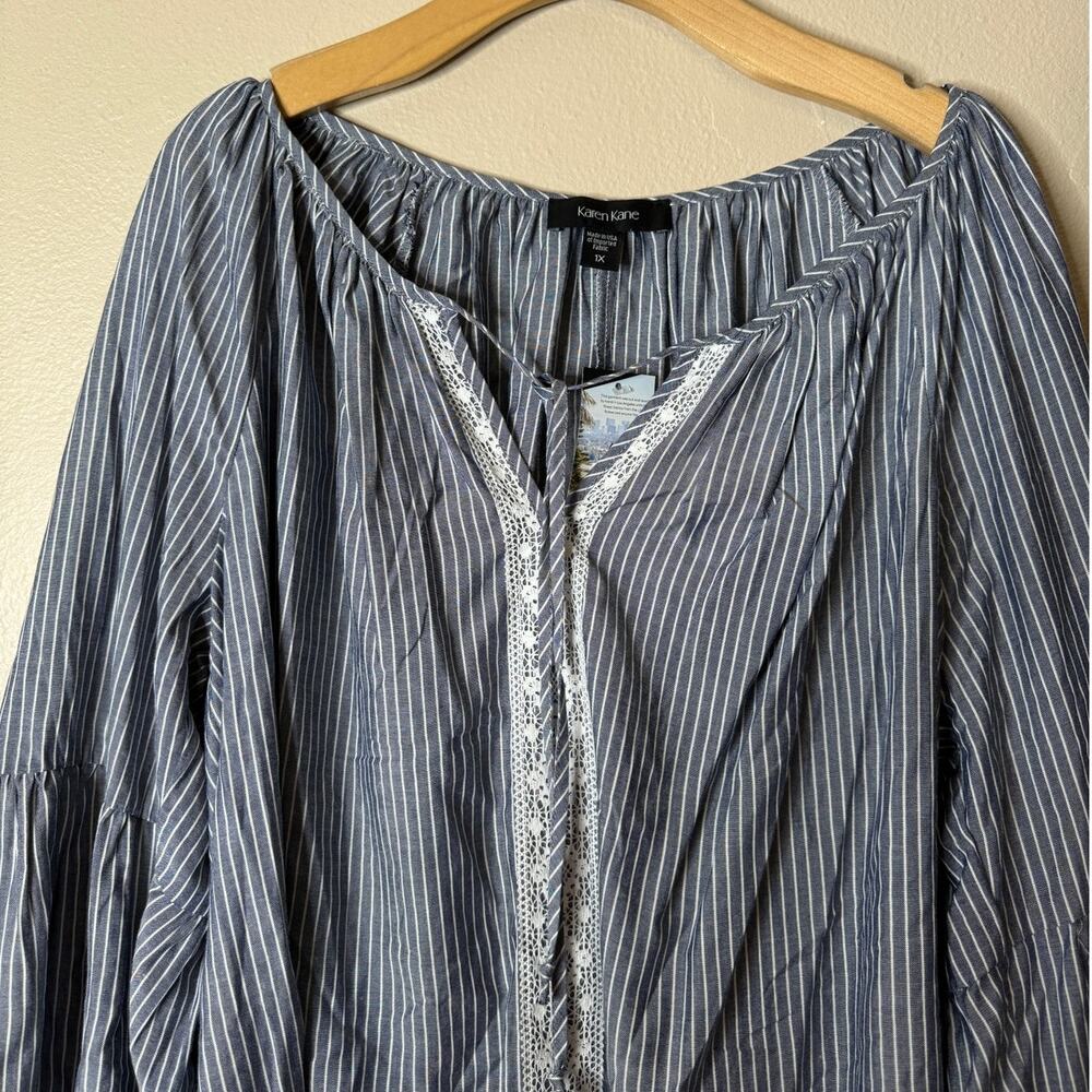 NWT Karen Kane Plus 1X Blue & White Stripe Lace Cuff Bell Sleeve Top - Picture 3 of 10